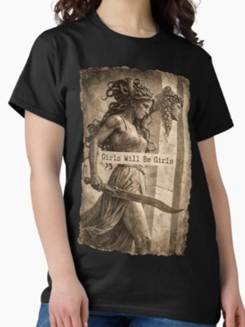 Girls Will Be Girls Medusa Vintage Statue Dark T-Shirt  276
